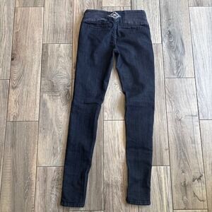 C'est Toi Skinny Jeans 0 Dark Wash Y2K Embroidered Ribbed Waist B4183 Denim Pant